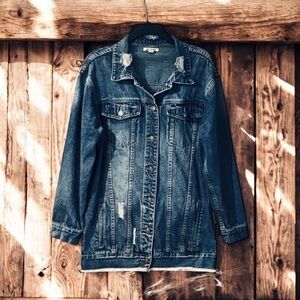 Francesca's Miami Distressed Fringe Boyfriend Jean Jacket